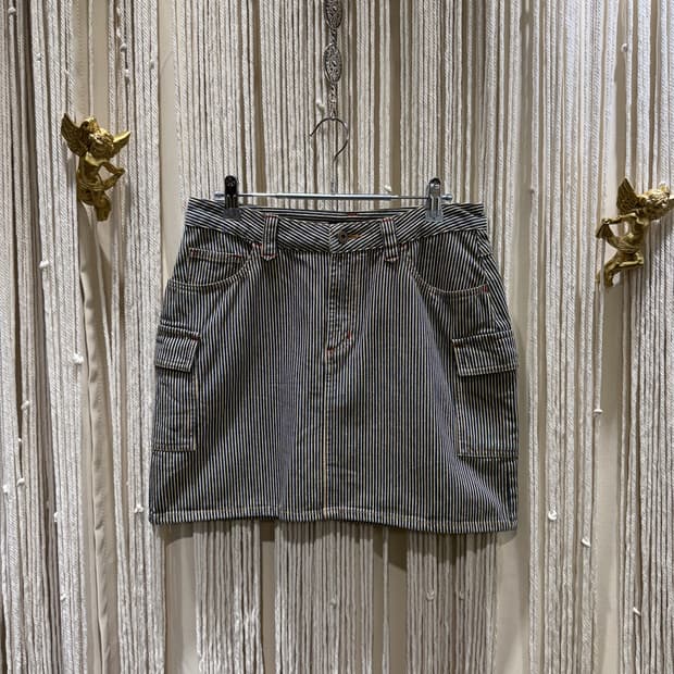 Striped Pocket Denim Skirt 0079