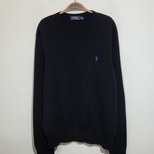 (L) 랄프로렌 폴로 니트 블랙 메리노울 스웨터 라운드 
