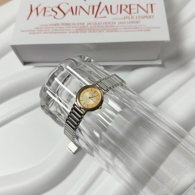 빈티지 YSL 생로랑 콤비 메탈 브레이슬릿 쿼츠 시계