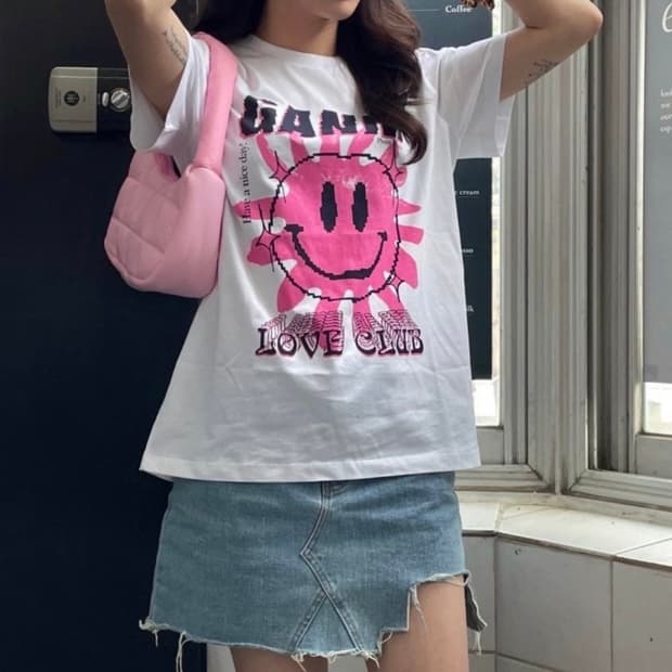 [XS] 가니 러브 클럽 티셔츠 브라이트 화이트 핑크
