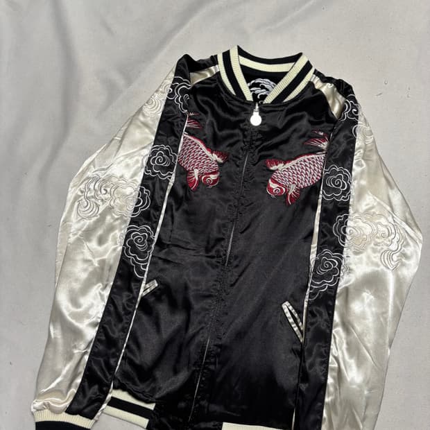 XL jpn 잉어 자수 리버시블 블랙 스카쟌