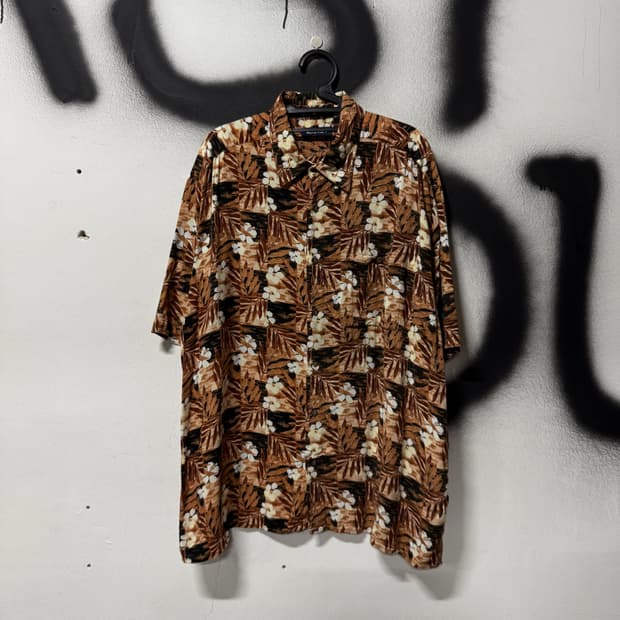 VTG 빈티지 빅사이즈 레이온 플라워 풀 패턴 반팔 셔츠