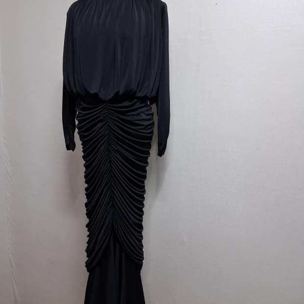 일본빈티시수입 Simonne 검정 져지 드레이프 셔링 롱원피스 행사복66