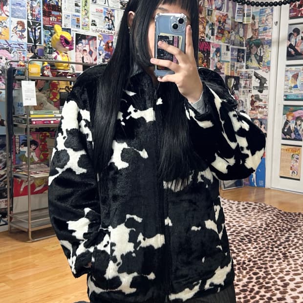 빈티지 리버시블 얼룩무늬 퍼 자켓