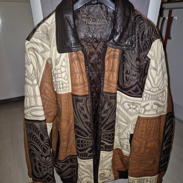 오리엔탈 패치워크 레더 봄버 자켓 