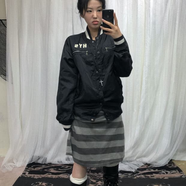 히스테릭글래머 블랙 서클 걸 프린팅 나일론 자켓