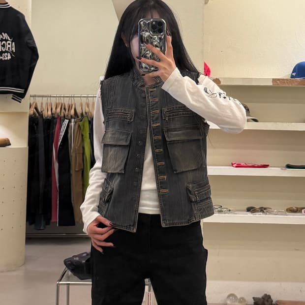 빈티지 포켓 워싱 데님 베스트 U1403