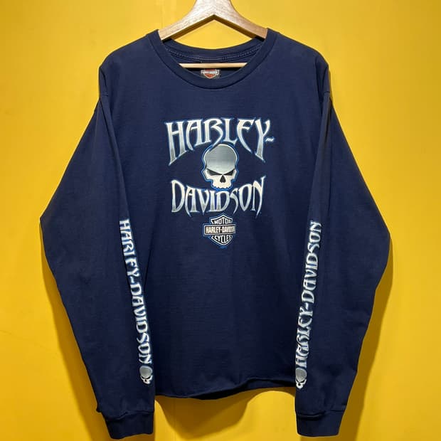 00's [XL] 할리데이비슨 스컬 그래픽 빈티지 크롭 롱슬리브