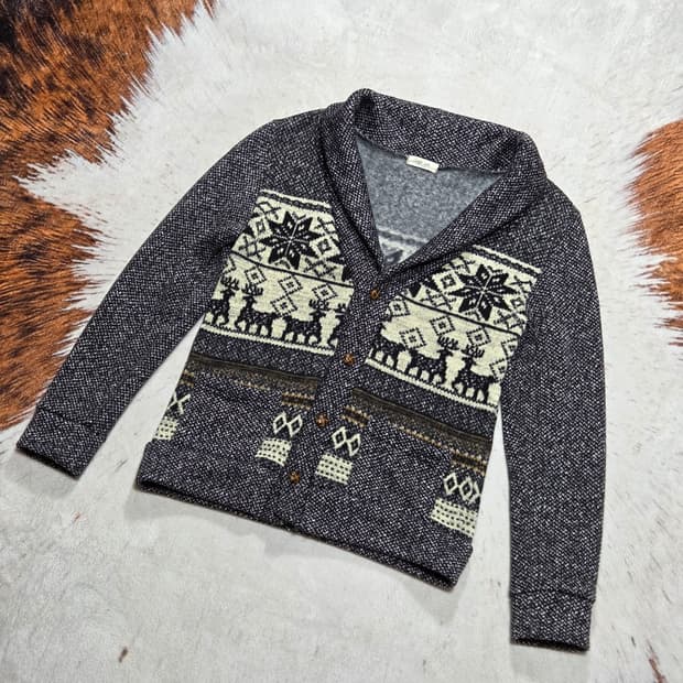 빈티지 빵단추 노르딕 패턴 가디건