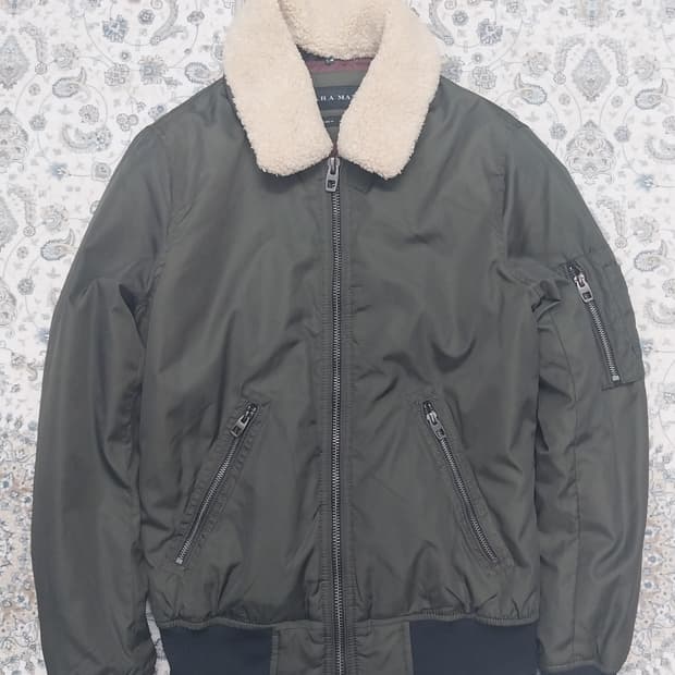 ZARA MAN 카키색 털 카라 항공점퍼 S (목깃분리가능)