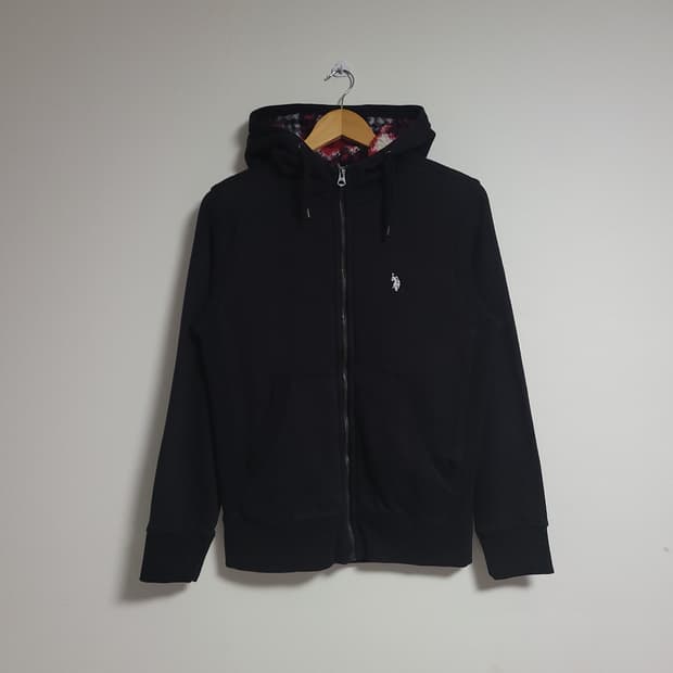 (100) U.S POLO 폴로아센 블랙 양털 후드 집업