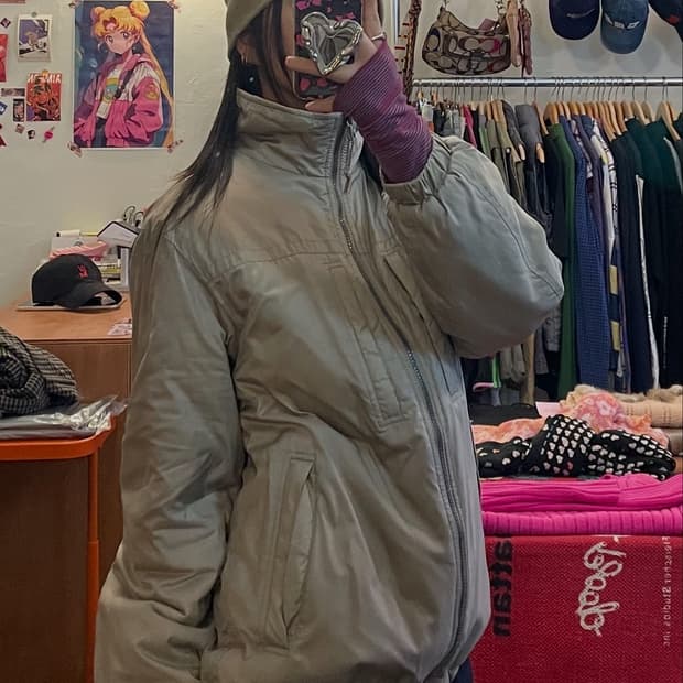 리버시블 그레이&브라운 점퍼