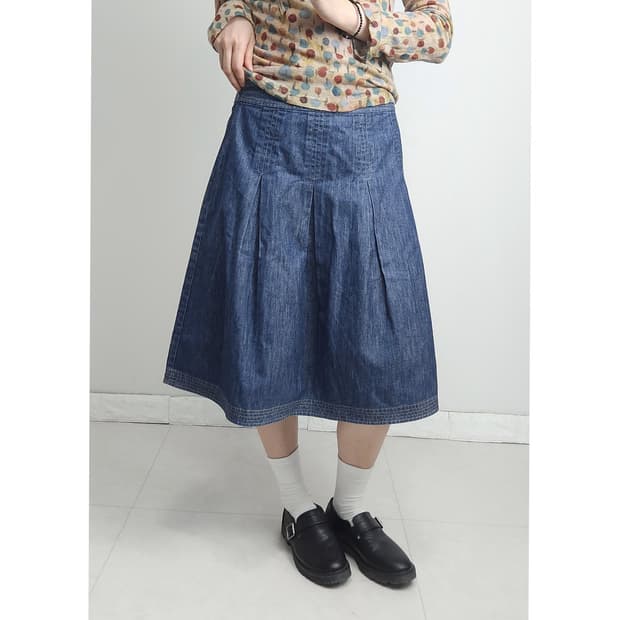 (LAURA ASHLEY)핀턱 데님 스커트