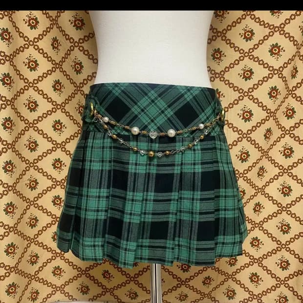 Y2K 체크 체인 스커트