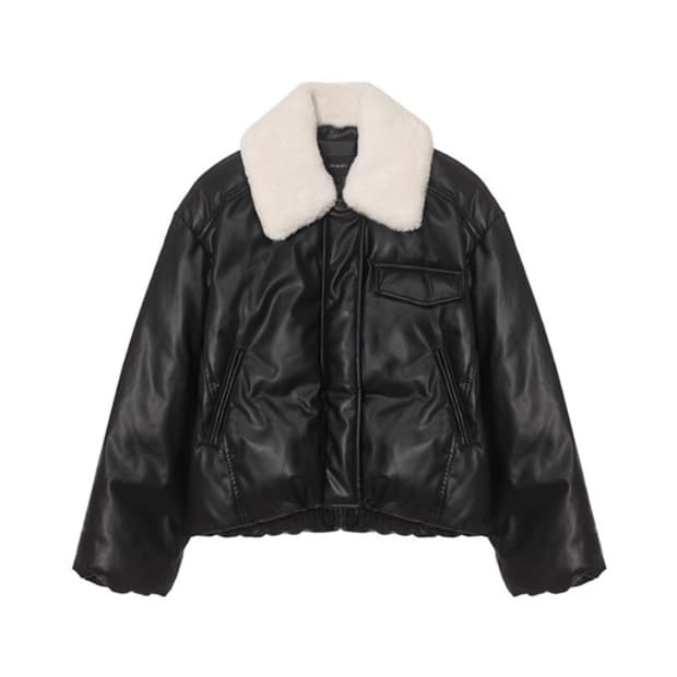 온앤온 정채연 퍼카라 레더 구스다운 블랙