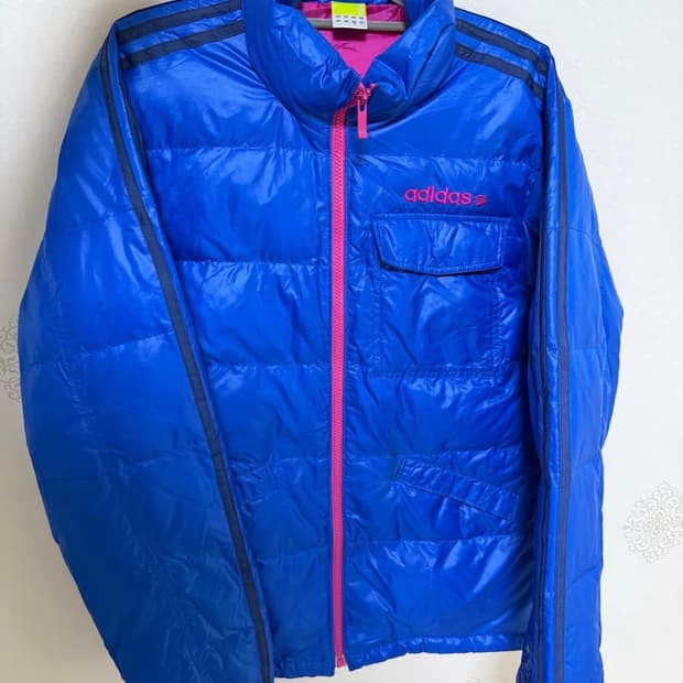 아디다스 삼선 블루 패딩