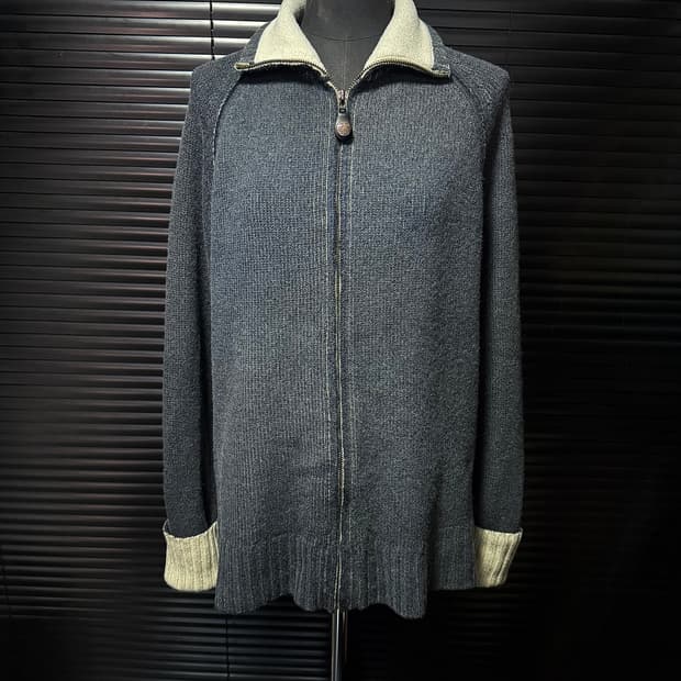 디젤 울 니트 골지 스웨터 하이넥 집업 가죽 지퍼 배색 고스 펑크 락