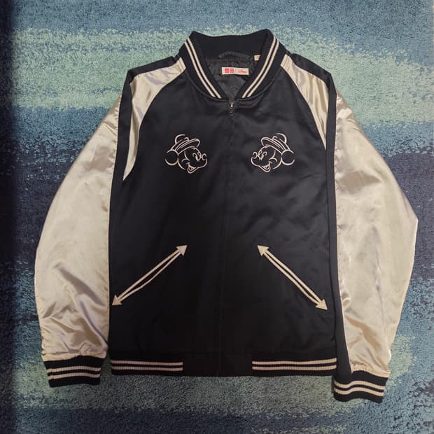 일본 빈티지 블랙 화이트 미키마우스 콜라보 스카잔 스카잔 자켓 M