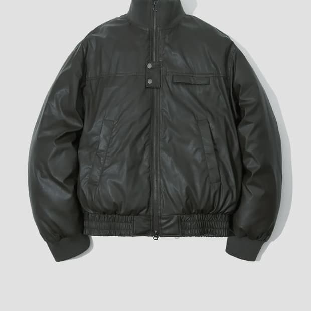 세컨모놀로그 레더 터틀넥 봄버 DGRAY M