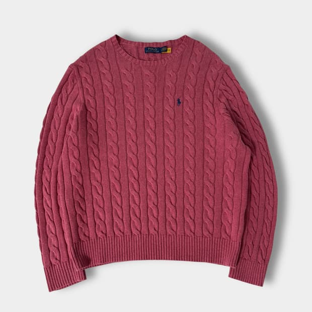 폴로 랄프로렌 루즈핏 신형 QR라벨 핑크 코튼 케이블 니트  Pri