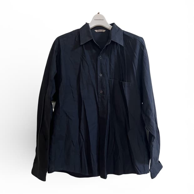 Auralee 오라리 워시드 핀스 트윌 셔츠 네이비