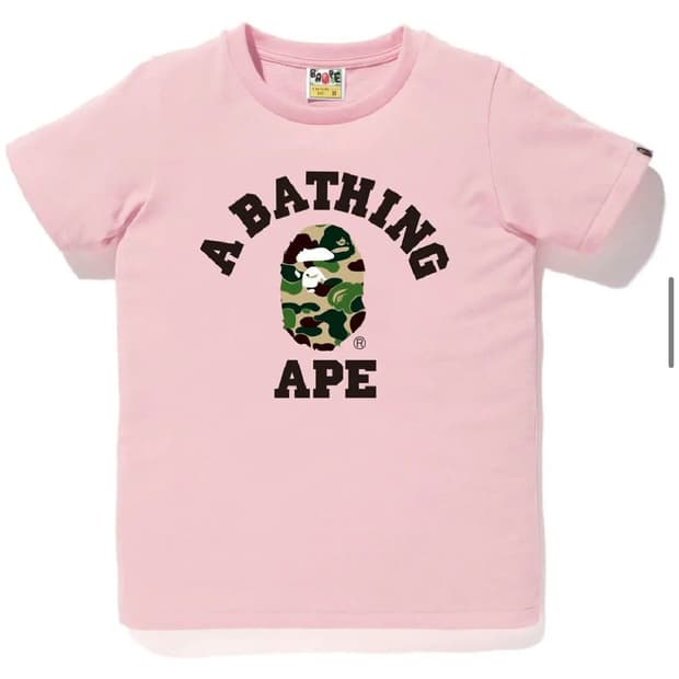 베이프 컬리지 반팔 티셔츠 연핑크 (XS)