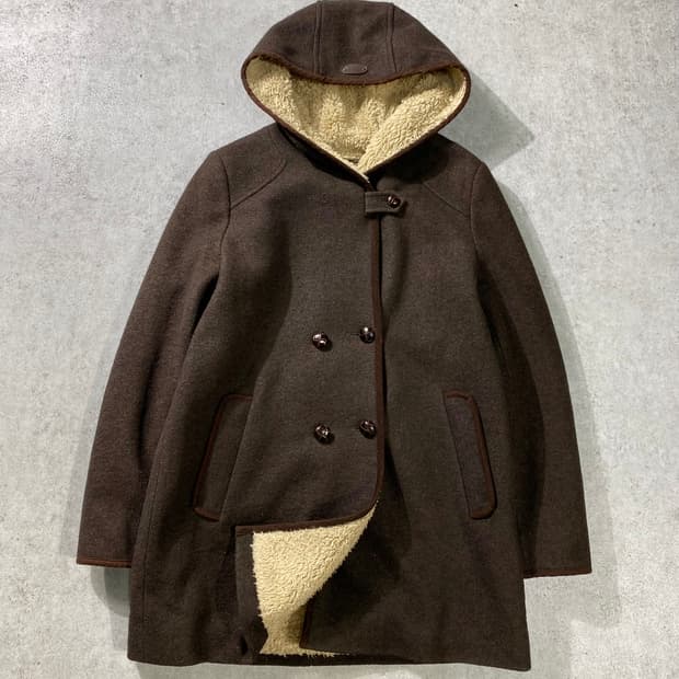 [M] Keith London 브라운 울 후드 시어링 코트