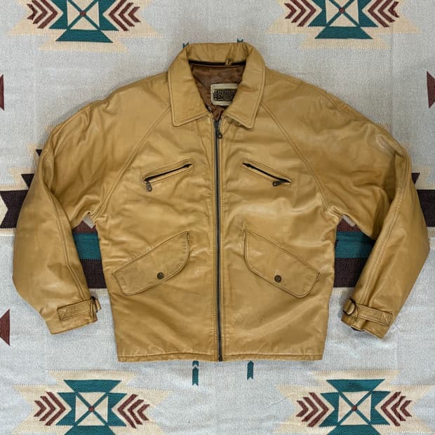 90s 프랑스 레드스킨스 양가죽 레더 바이커 자켓