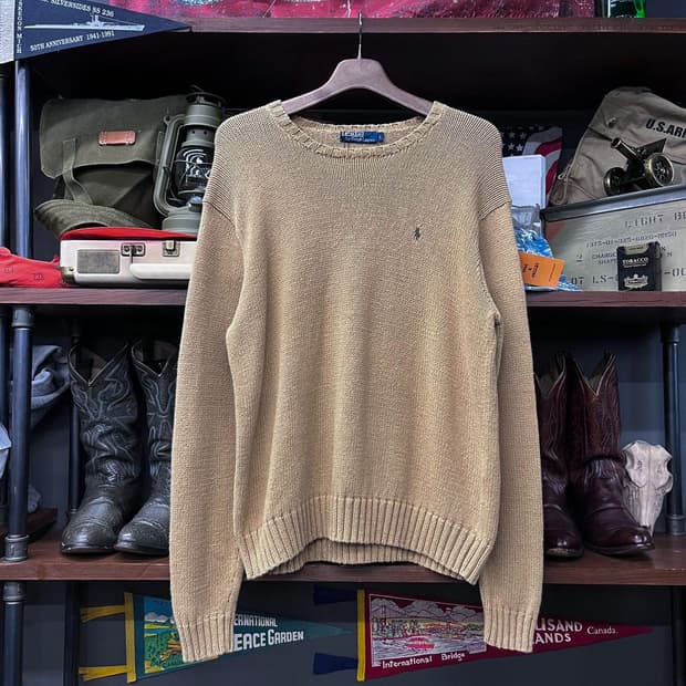 폴로 랄프로렌 스몰 로고 헤비 코튼 니트 스웨터 베이지