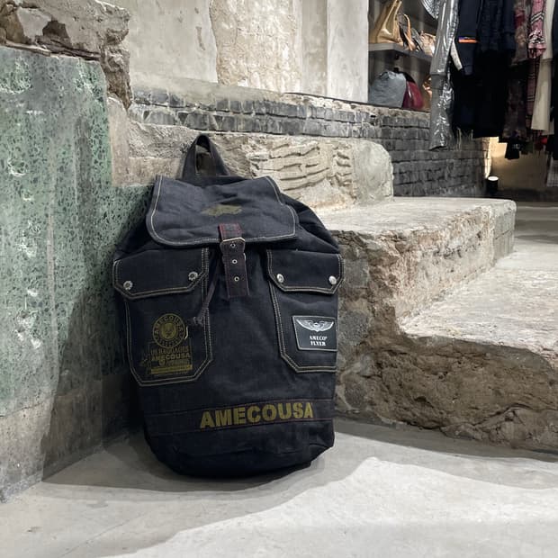 아메코 usa 흑청 밀리터리 스트링 데님 백팩