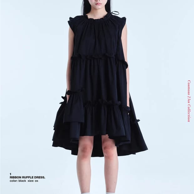 코스모스 리본 러플 드레스 블랙 판매