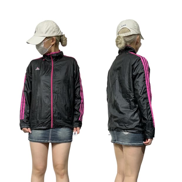 아디다스 블랙 핑크 삼선 바람막이 트랙 자켓 M