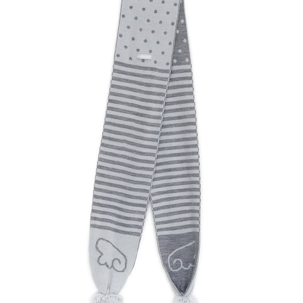 허그유어스킨 엔젤 윙 스트라이프 폼폼 머플러 그레이