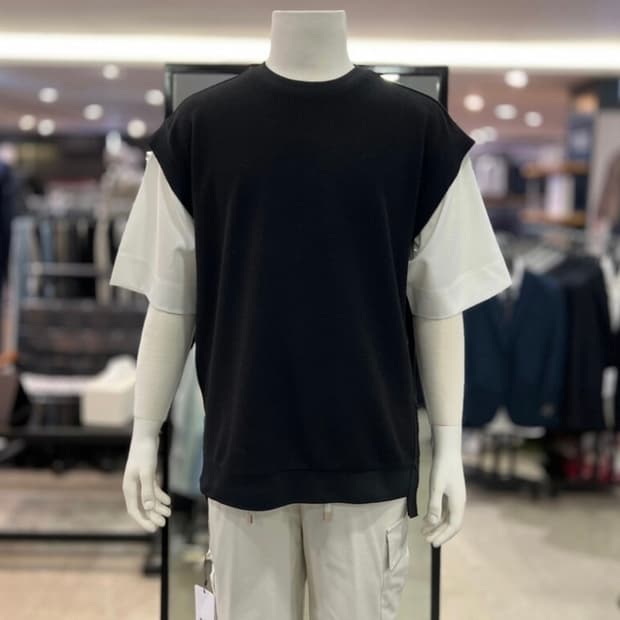 24SS 리버클래시 니트 레이어드 버튼 슬릿 반팔티