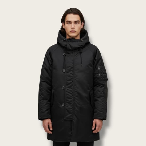 50/ 솔리드옴므 구스다운 고트레더 후디 패딩