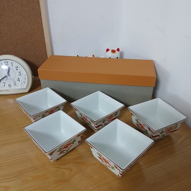일본빈티지 사각 도자기 디저트볼 5개 한셋트