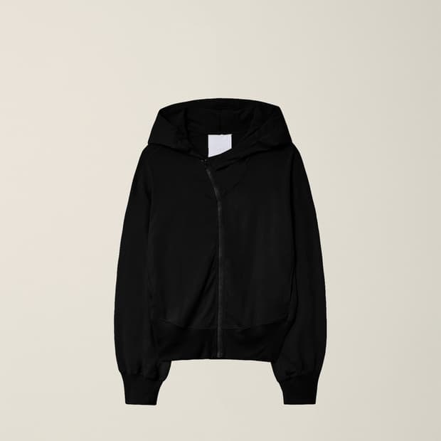 Curved hooded cotton zip jacket black