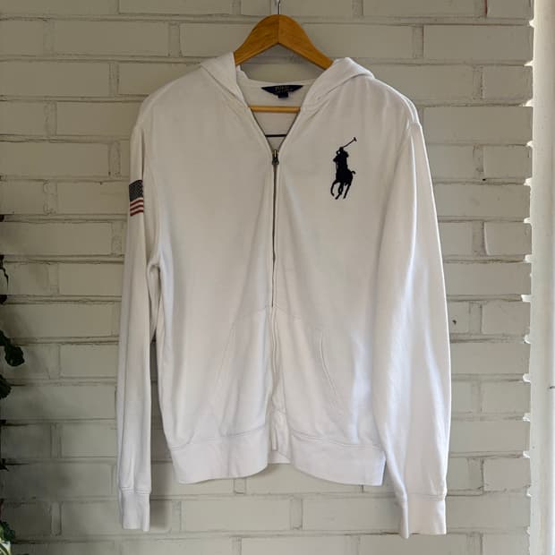 폴로 빅포니 성조기 화이트 후드집업