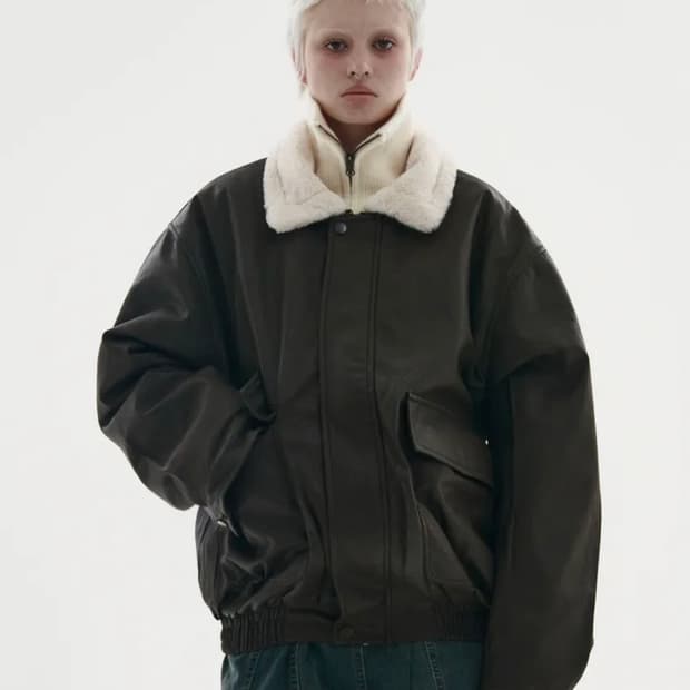 (새상품) 비건 레더 퍼 오버핏 울 무스탕 무톤 자켓 점퍼