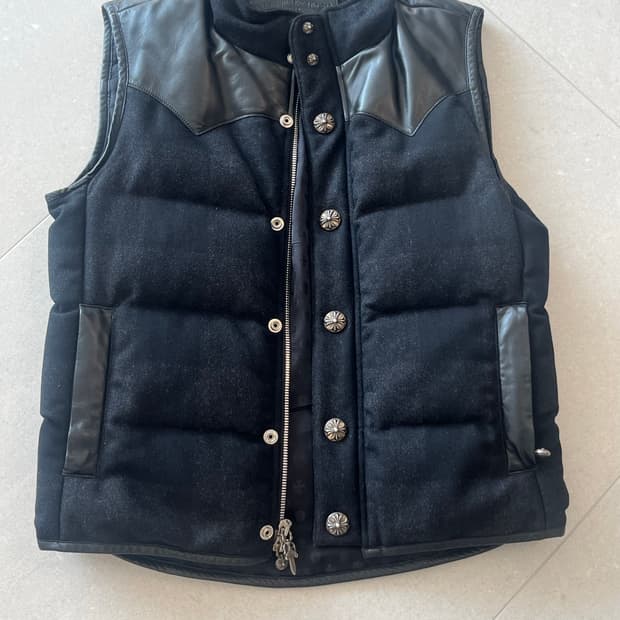 크롬하츠 플레어 레더 패딩 베스트 s