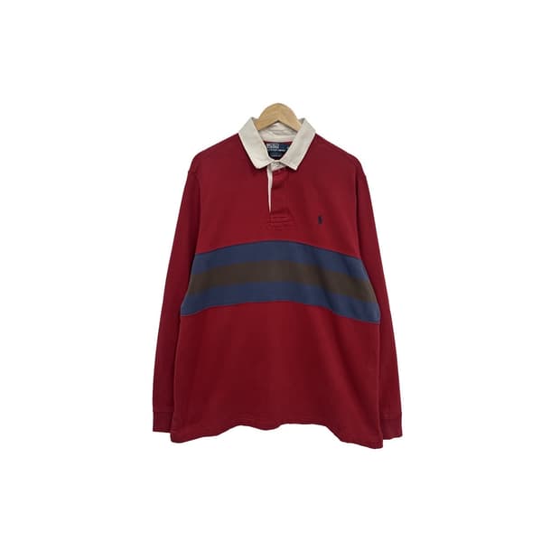 폴로 랄프로렌 스트라이프 배색 커스텀 핏 럭비 티셔츠