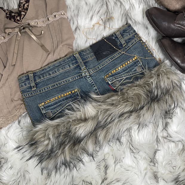 빈티지 퍼 커스텀 스터드 스커트 로우라이즈