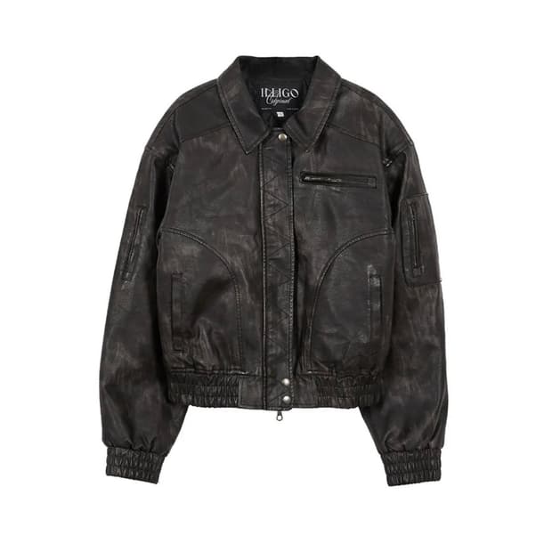 [새상품]일리고 워시드 레더 봄버 자켓 S