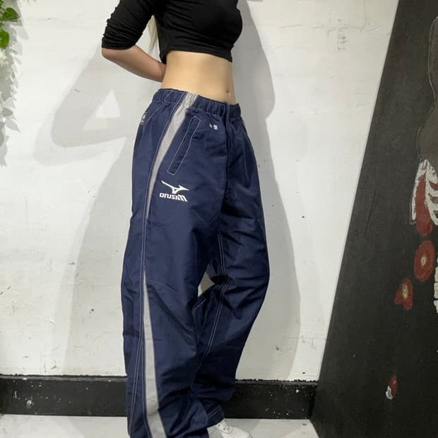 미즈노 네이비 화이트 사이드 라인 와이드 트랙 팬츠 L