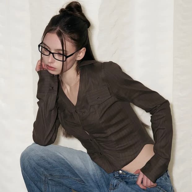 Kayla Shirring Shirt Top (Khaki)