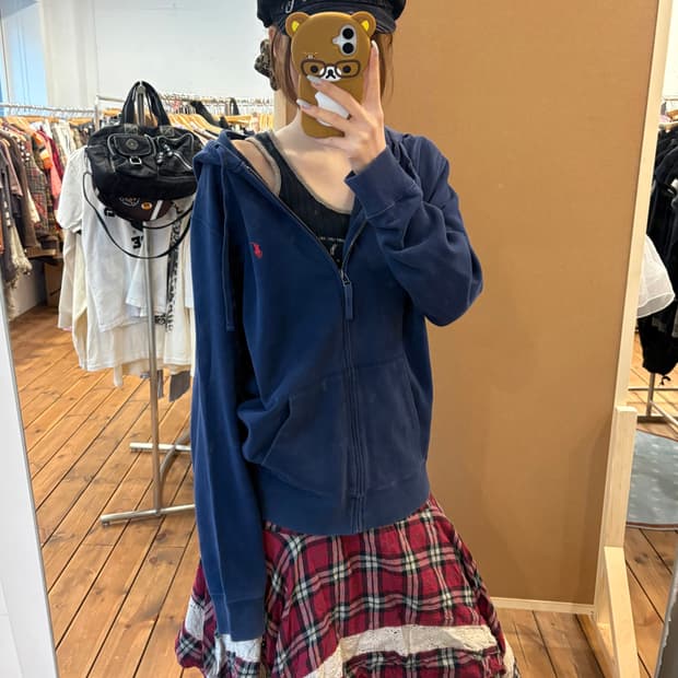 폴로 네이비 후드집업