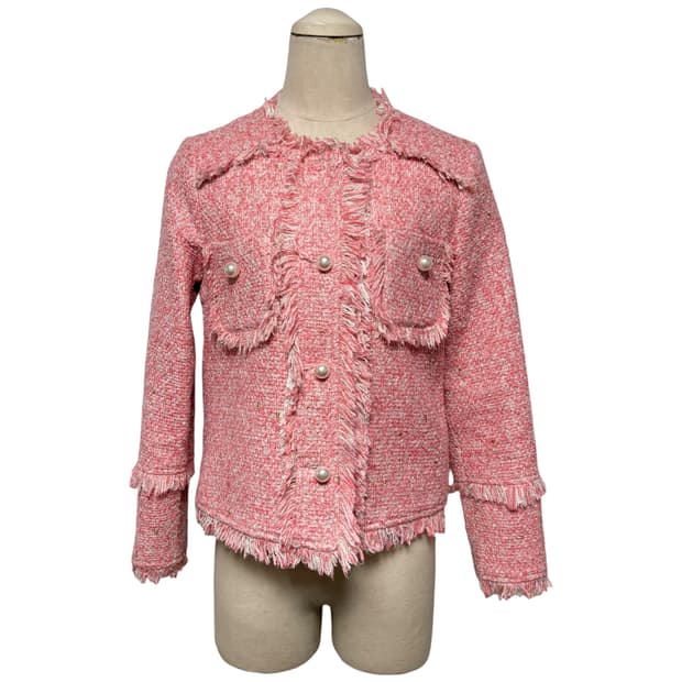 3849 핑크 진주 긴팔 트위드자켓