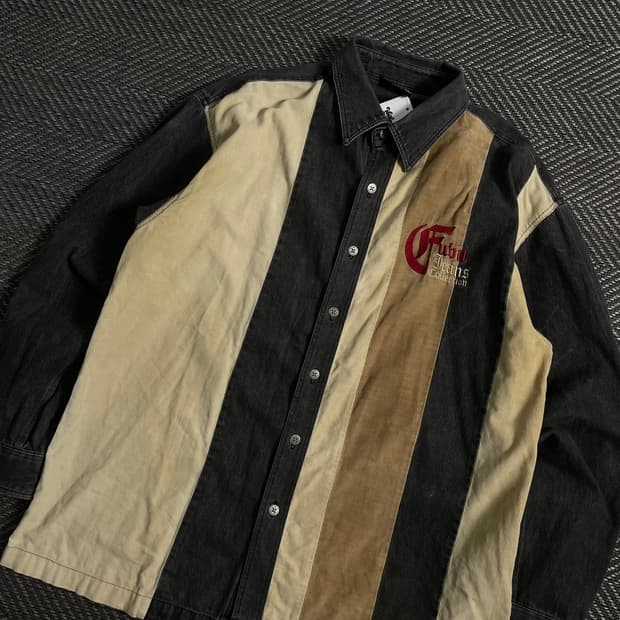 00s 후부 올드스쿨 박시핏 데님 캔버스 셔츠 y 3960