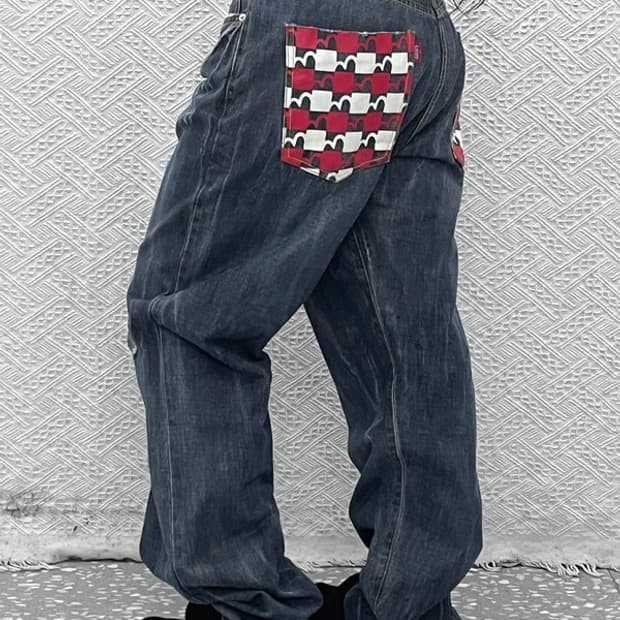 에비수 펑크 키치 하운드체크 포켓 데님팬츠 36인치 C09882