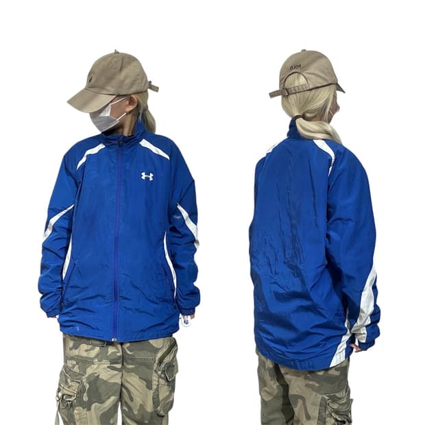 언더아머 블루 화이트 라인 바람막이 자켓 